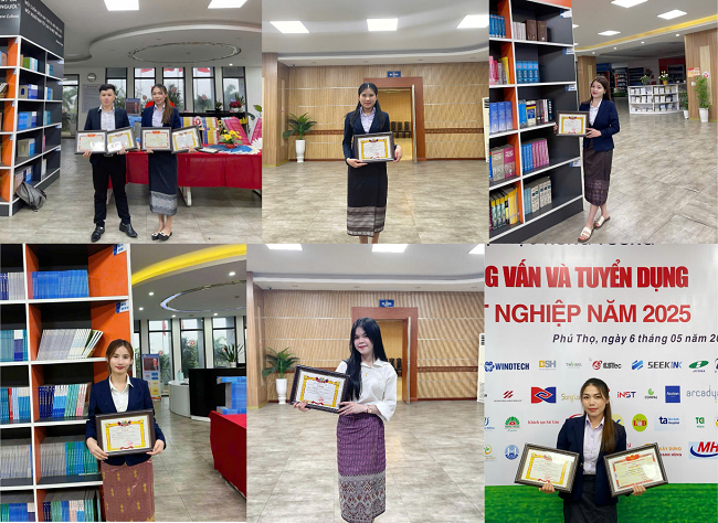 08 Luu hoc sinh Lao Truong Dai hoc Hung Vuong nhan giay khen cua Dai su quan nuoc CHDCND Lao 