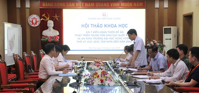 Hoi nghi lay y kien gop y cua cac so, nganh ve De an: Xay dung Trung tam GD Quoc phong va An ninh Truong Dai hoc Hung Vuong
