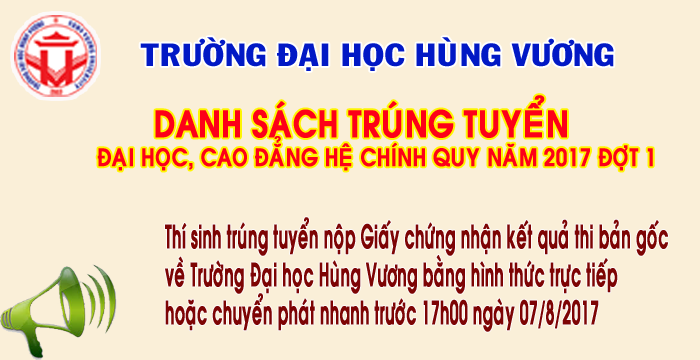 Thong bao danh sach thi sinh trung tuyen dai hoc, cao dang he chinh quy nam 2017 (dot 1)