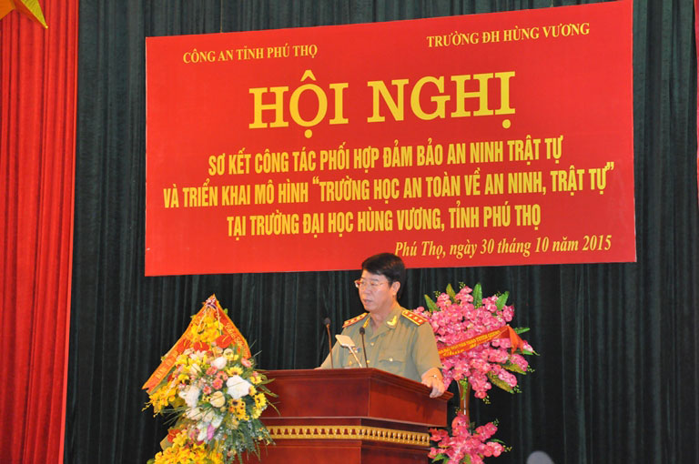 Truong Dai hoc Hung Vuong phoi hop voi Cong an tinh to chuc Hoi nghi So ket cong tac phoi hop dam bao an ninh trat tu va trien khai mo hinh “Truong hoc an toan ve an ninh trat tu”