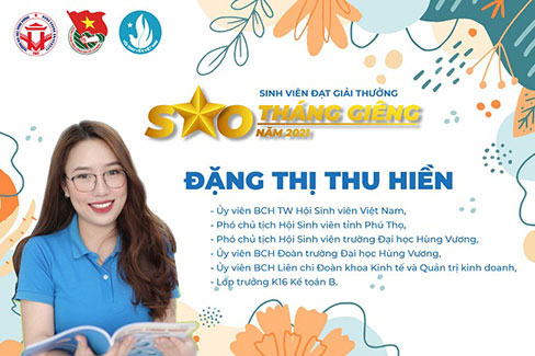 Nu sinh HVU: Dang Thi Thu Hien vinh du nhan Giai thuong Sao Thang Gieng nam 2021 cua Trung uong Hoi Sinh vien Viet Nam